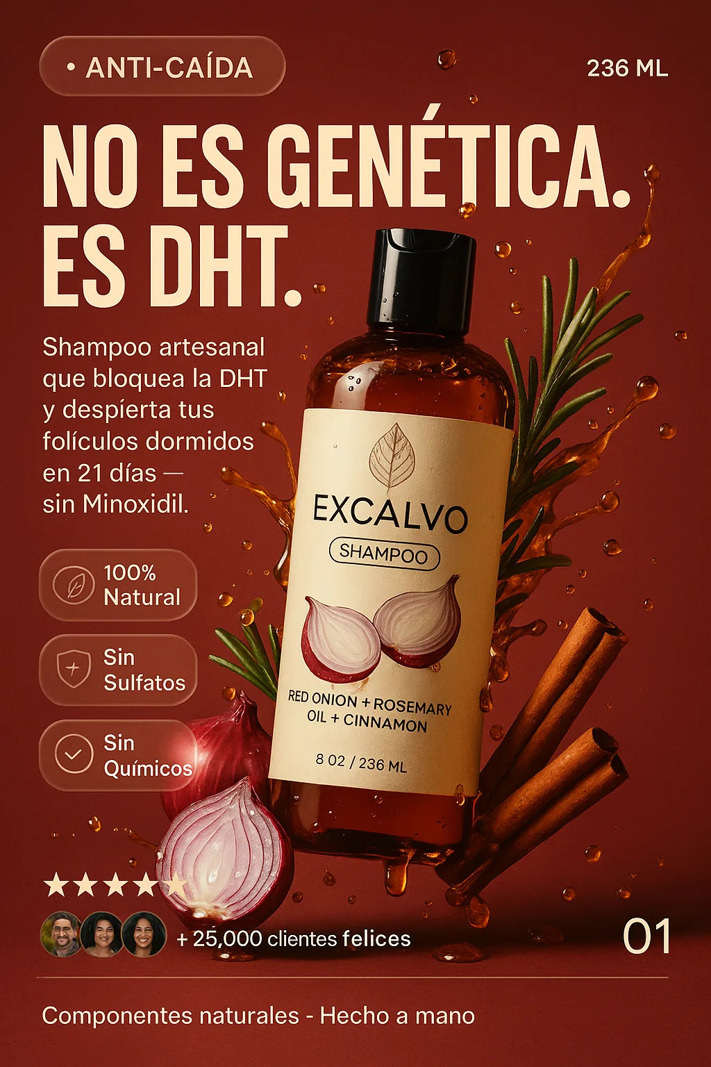Shampoo de Cebolla Excalvo - Recupera el cabello perdido en solo 30 Dias