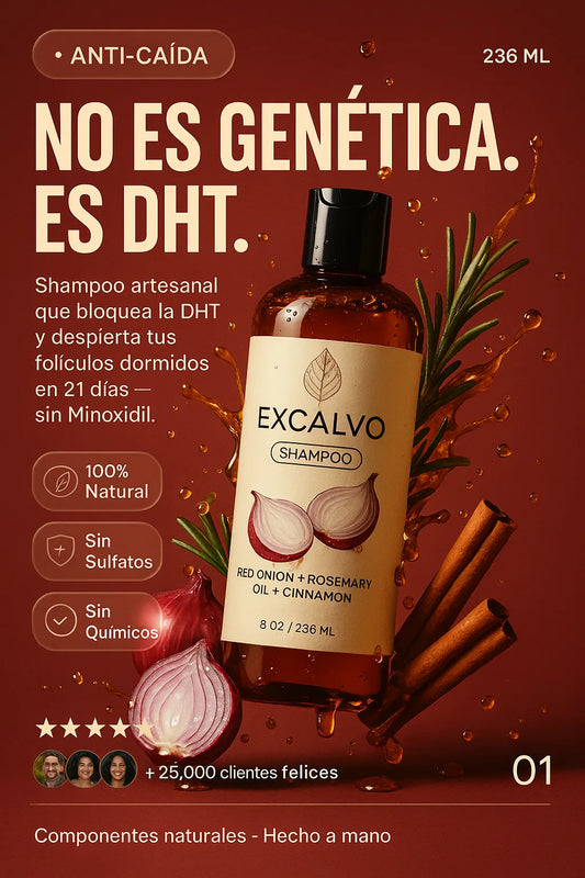 Shampoo de Cebolla Excalvo - Recupera el cabello perdido en solo 30 Dias